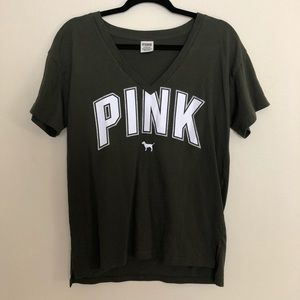 pink v-neck t-shirt